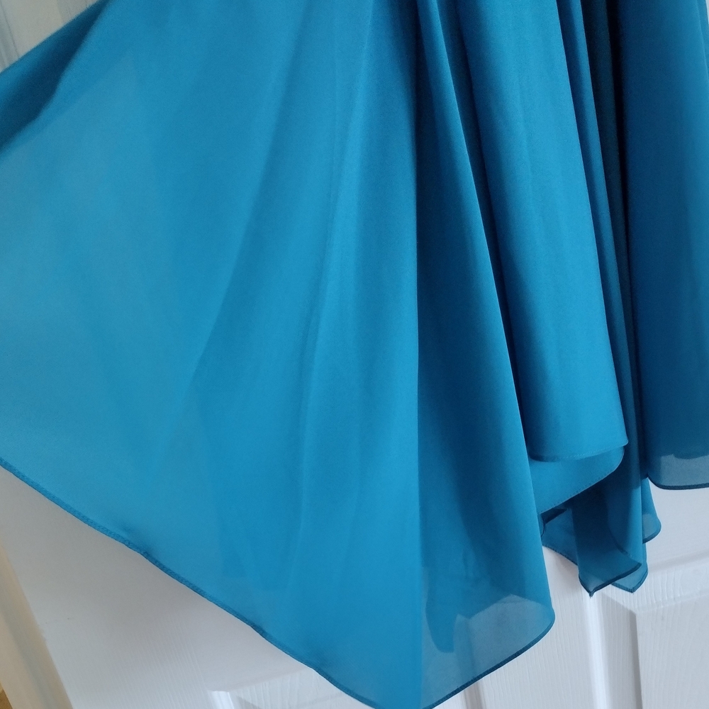 Aqua Teal Peacock Blue Color Strapless Dress - Picture 7 of 11